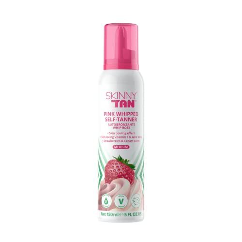 Skinny Tan Pink Whipped Self Tan - Streak Free Gradual Fake Tan Mousse for Natural Glow with Vitamin E, Strawberries & Cream Aroma, Vegan & Cruel