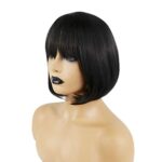 Black Bob Wig with Fringe Straight,Short Synthetic Straight Wig for Women,Bob Hair Wig Party Cosplay Costume for Women Ladies