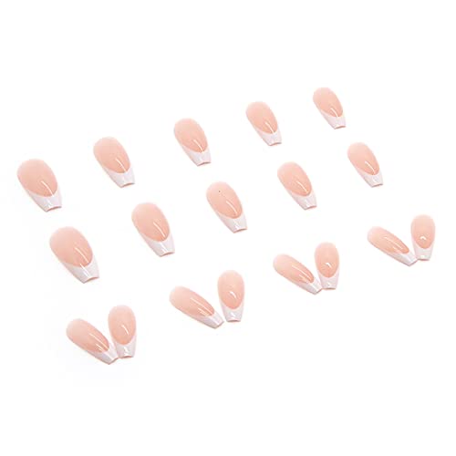 Daterkey 24pcs French Short Square Fake Nails Nude Pink False Nails Rhinestone Flowers Press on Nails for Women and Girls (D)