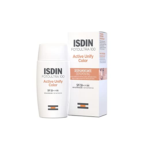 ISDIN Fotoultra 100 Active Unify Color Spf 50+ 50ml | Facial Sun Cream | Lightens and unifies skin tone