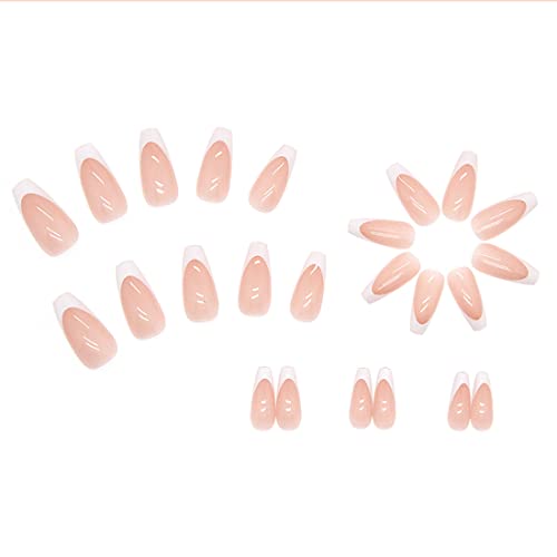 Daterkey 24pcs French Short Square Fake Nails Nude Pink False Nails Rhinestone Flowers Press on Nails for Women and Girls (D)