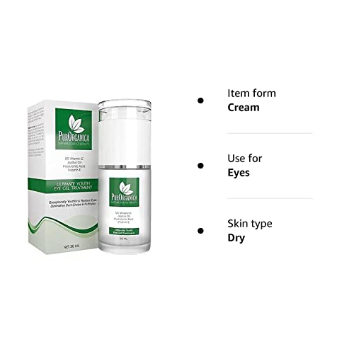 PurOrganica Eye Cream - Limited Edition - for Dark Circles, Puffiness, Eye Bags and Wrinkles – Double Sized 30ML - Organic Anti Ageing Cream with