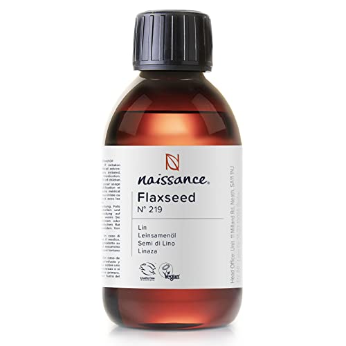 Naissance Virgin Flaxseed Oil 250ml - Pure, Natural, Unrefined and Vegan - Moisturising and Nourishing Oil for Hair and Skin - Ideal Massage Oil