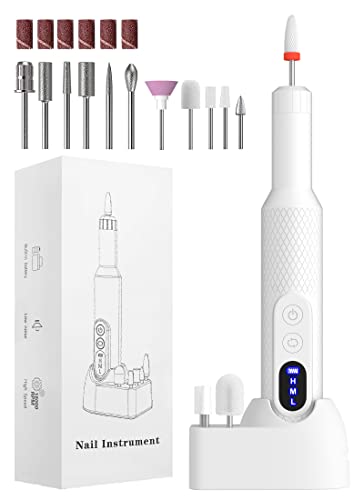 Electric Nail Files, Nail Drill Portable E File Kit with Rechargeable Base, 12 Drill Bits, Adjustable Speed Electric Manicure and Pedicure Set fo
