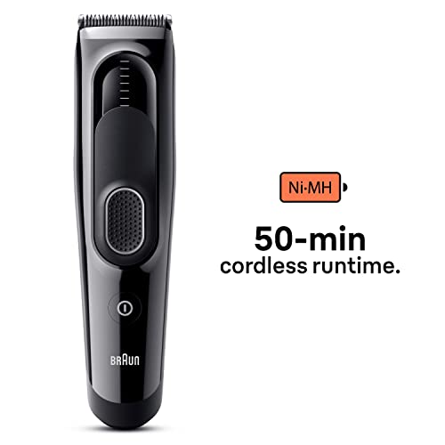 Braun Hair Clipper Series 5, Featuring Lifetime-Sharp Blades, 9 Length Settings, 50-min runtime, Gifts for Men, HC5310, Black