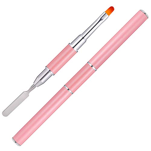 QINREN Dual-ended Polygel Brush & Picker, Stainless Steel 2 In 1 Polygel Nail Brush Gel Manicure Nail Tool for Polyol UV Acrylic Nails Extension