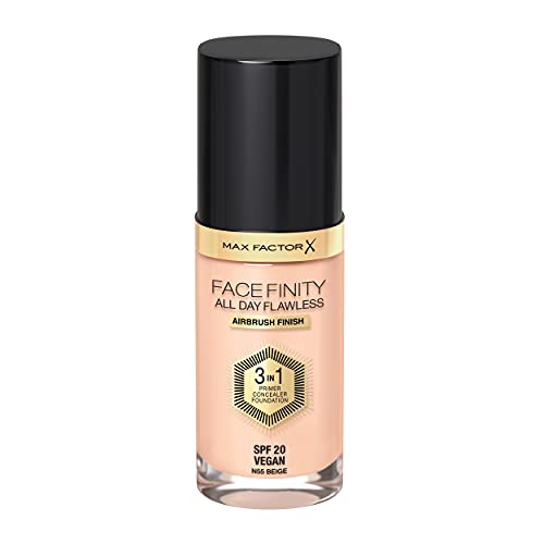 Max Factor Facefinity 3-in-1 All Day Flawless Liquid Foundation, SPF 20 - 55 Beige (Packaging May Vary)