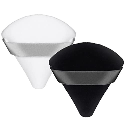 Patelai 2 Pcs Powder Puff Makeup Triangle Soft Sponge Reusable Sponges with Strap for Loose Cosmetic Foundation Wet Dry (Black)