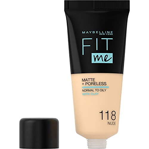 Maybelline Fit Me Foundation, Matte & Poreless, Full Coverage Blendable Normal to Oily Skin, 118 Light Beige 30ml