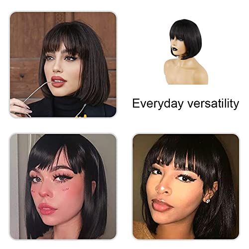 Black Bob Wig with Fringe Straight,Short Synthetic Straight Wig for Women,Bob Hair Wig Party Cosplay Costume for Women Ladies
