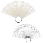 100pcs Fan-shaped False Fake Nail Art Tips Colour Swatch Sticks Nail Polish Gel Colour Display Sticks Practice Tools with Metal Display Ring