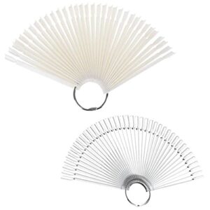 100pcs Fan-shaped False Fake Nail Art Tips Colour Swatch Sticks Nail Polish Gel Colour Display Sticks Practice Tools with Metal Display Ring