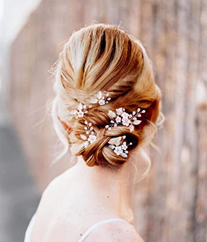 Edary Bride Wedding Flower Hair Pins Pearl Bridal Hair Pieces Wedding Hair Accessories Silver Hair Clips for Women and Girls (Pack of 5)