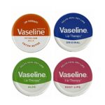 Vaseline Lip Balm Petroleum Jelly 20g Lip Therapy. Cocoa Butter, Aloe, Rosy Lips and Original Flavour. Soothes Dry Lips (Pack of 4)