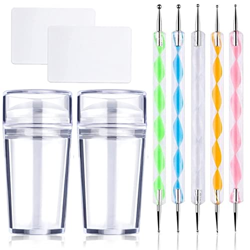 Clear Silicone Jelly Stamper, Nail Dotting Pen Transparent Nail Stamper Scraper for French Tip Nails Art Design Manicure Tools