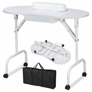 Yaheetech Portable Manicure Table Nail Technician Workstation Art Desk with Drawer,Carry Bag and Wrist Rest