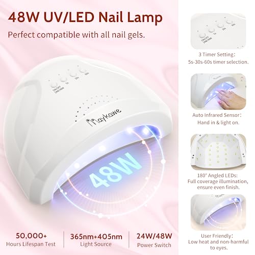 Maykawe Gel Nail Polish Set with 48W Nail Lamp Starter Kit, 6 Colors Nude Gray Pink Purple Gel Nail Polishes, Base Top Coat, Manicure Tools Acces