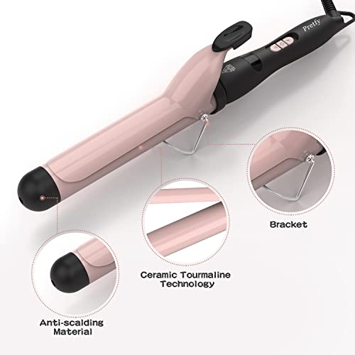 Pretfy Curling Tongs, 32mm Curling Iron 1.25" Hair Curler Professional Ceramic Curling Wand, LCD Display, Adjustable Temperature from 60 ~ 220 °C