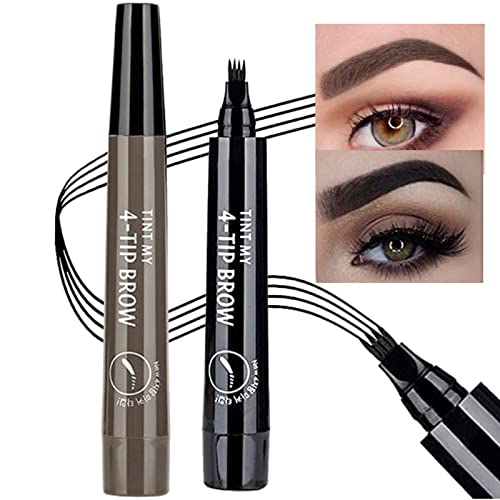 2PCS Eyebrow Pen,Long-Lasting Brow,Waterproof Eyebrow Pencil,Eyebrow Makeup Natural Professional Eyebrow,Eyebrow Pen with Fork Tip (Dark Brown&Gr