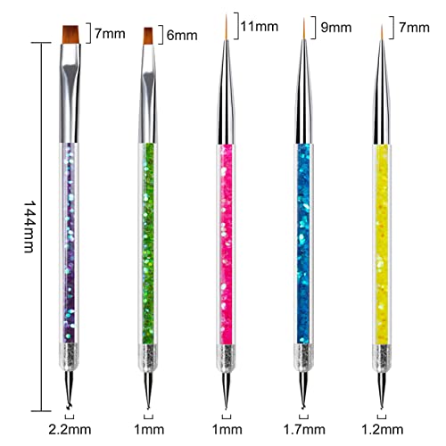 Sularpek 5pcs Nail Art Brushes, Nail Dotting Tools, Function Nail Brush for Dotting Drawing Painting Tools Liner Design Nail Art with Glitter Han