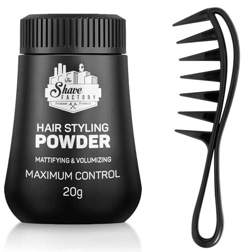 The Shave Factory Hair Styling Powder - Mattifying and Volumizing Powder, with comb types suitable for all areas of use, hair comb and powder wax