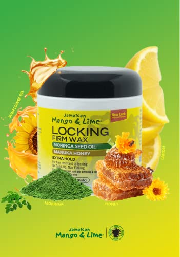 Jamaican Mango & Lime Locking Firm Wax 155g - EXTRA-FIRM HOLD. NO Mineral Oil, NO Sulphates, No Parabens. Excellent for coarse and grey hair. Loc