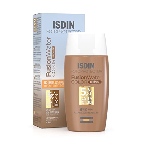ISDIN Fusion Water Color SPF 50 (Medium) 50ml , Tinted daily facial sun cream , Ultra-light texture