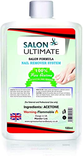 SALON ULTIMATE Professional 100% Pure Acetone Nail Polish Remover, UV/LED GEL Soak Off, Easily & Quickly Removes All Types of Nail Polish, Acryli