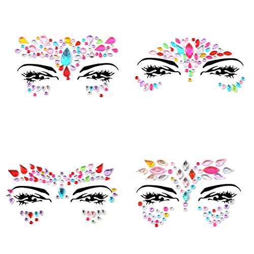 Face Gems Adhesive Glitter Face Jewels Tattoo Sticker Festival Gems Rave Party Body Make Up Body Jewels (4 PCS Gold (Z4ZAKGOL-A))