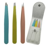 Sukmax Eyebrow Tweezers,3 Piece Professional Stainless Steel Precision Tweezers for Ingrown Hair Remove and Eyebrows Plucking and Facial Hair (Mu