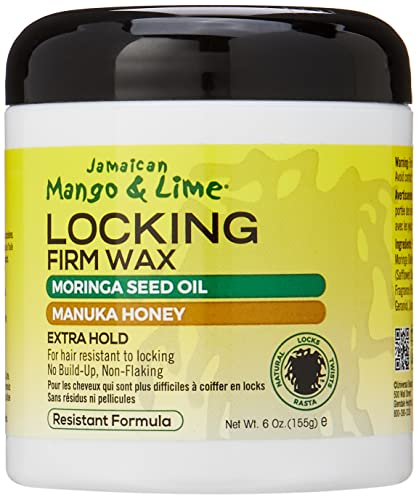 Jamaican Mango & Lime Locking Firm Wax 155g - EXTRA-FIRM HOLD. NO Mineral Oil, NO Sulphates, No Parabens. Excellent for coarse and grey hair. Loc