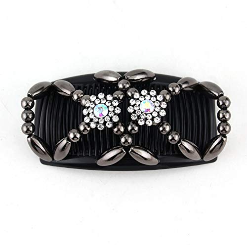 Kitchen-dream Magic Beads Hair Comb 3pcs Magic Elastic Hair Combs Double Clips Hair Holder Stretch Double Side Combs Clips for Women Girls Hair A