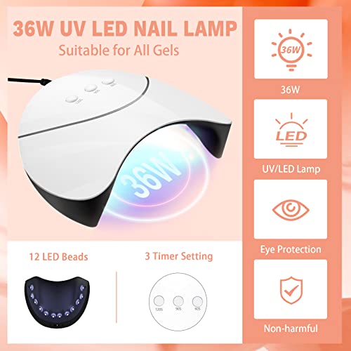 Gel Nail Kit, VANREESA with 36W U V LED Nail Lamp 16 Pcs Gel Nail Polish Set All Seasons Glossy Matte Top Base Coat Gel Nail Starter Kit White Re