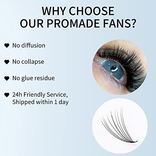 Pre Made Fan Volume Eyelash Extensions 10D 0.07mm D Curl 500 Fans 9-16mm Mixed Tray Premade Fans Loose Volume Lash Extensions Handmade Promade Lo