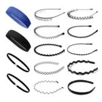 DKBT Metal Hair Bands 14 Pcs Head Band Black Wavy Headband Hair Hoop Spring Zigzag Hairband Fashion Sports Hair Bands Multi-Style Unisex Flexible