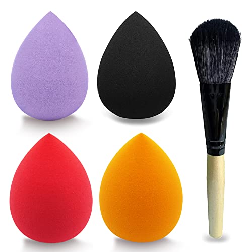 Makeup Sponge Blender Set of 5 Pcs & Foundation Brushes 1Pcs, Mocarheri Soft Sponge For Liquid Foundation, Creams, and Powders,Latex Free Wet and