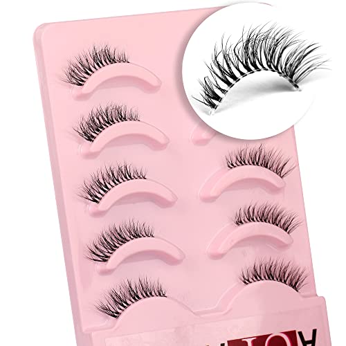 False Eyelashes Natural Half Lashes Short Wispy Clear Band 1/2 Lashes Pack Cat Eye 3D Faux Mink 3/4 Eye Lashes Multipack By AUPALADA, Lash Cluste