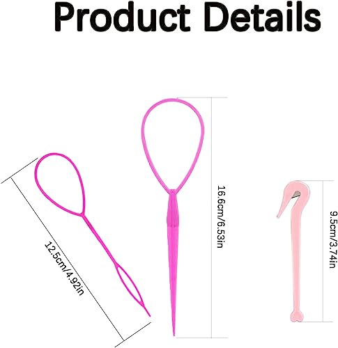 Hair Pull Through Tool, 3pcs topsy tail Hair Tool, Hair Looping Tool And Bands Remover Cutter, Ponytail Pull Through Hair Hoop Tool, Hair Tools f