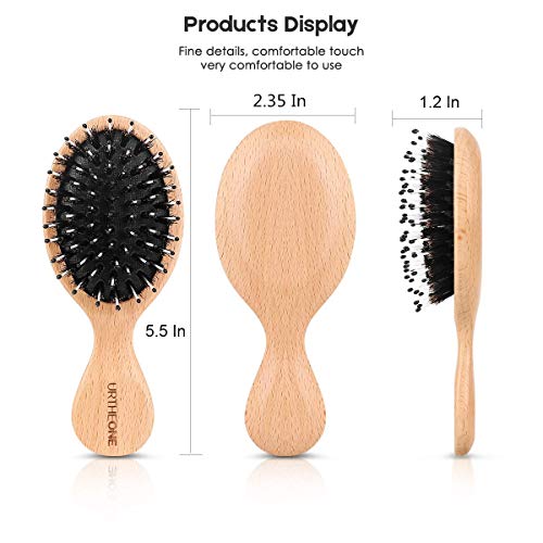 Hair Brush Mini Boar Bristle Hairbrush Pocket Travel Small Paddle Hair Brush for Men Women Kids for Thick Curly Thin Long Short Wet or Dry Hair D