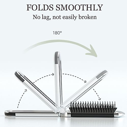 Hair Brush, Detangling Hairbrush With Mirror Travel Mini Small Paddle Brush Folding Hair Comb For Thick Curly Thin Long Short Wet Dry Hair Mens W