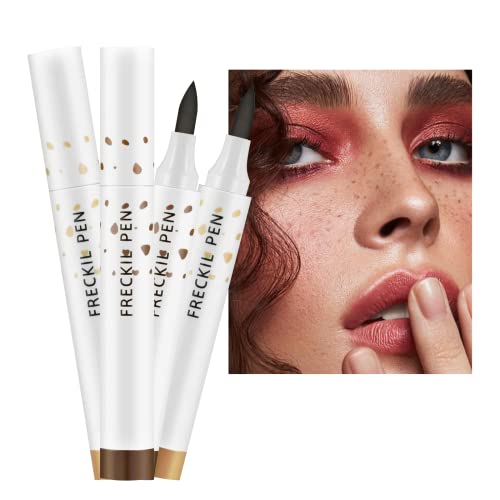 Riceel 2 Colors Freckle Pen, Freckle Makeup Pen Waterproof Long-wearing Soft Dot Spot Pen for Natural Lifelike Makeup (Light Brown+Dark Brown)