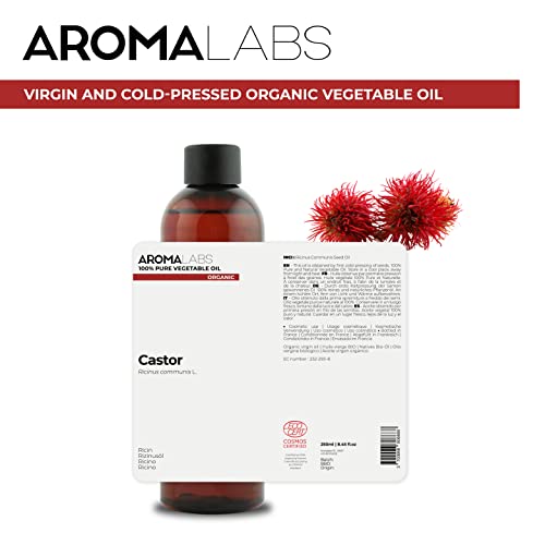 ORGANIC - CASTOR Oil - 250mL - 100% Pure, Natural, Cold Pressed And Cosmos Certified - AROMA LABS (French Brand)