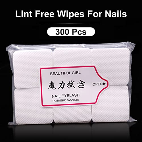 Qufiiry 300 Pcs Lint Free Wipes for Nails, Nail Wipe Pads Lint Free Wipes Nail Art UV Gel Polish Absorbent Remover Wipes, Gel Removal Soft Pads f