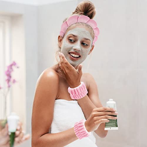 Sibba Sponge Headband Wristband Sets for Washing Face, Makeup Headbands for Women Girls, Skincare Makeup Removal Wash Spa Yoga Sports Shower Head