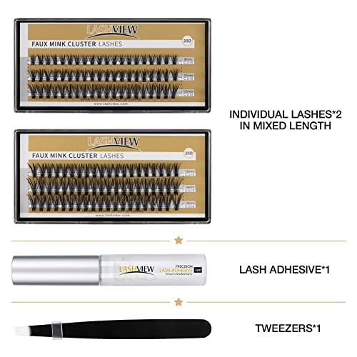 LASHVIEW DIY Eyelash Extension, Individual Lashes Kit,Cluster Lashes,Individual Lashes with Glue and Tweezers