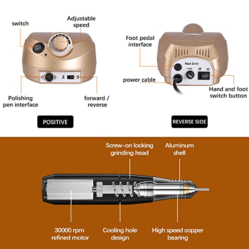 Nail Drill Electric Nail File Drill Machine Upgraded Manicure Pedicure Kit 30000RPM for Acrylic Nails,Gel Nail,Nail Art Polisher with 50pcs Sandi