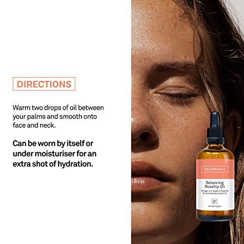 facetheory Balancing Rosehip Oil O3 - Organic Face Oil, Rosehip Oil For Face, Soften Dry Skin, Regulate Oil Production, Vitamin E, Vegan & Cruelt