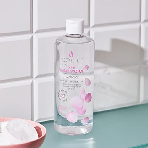 Pure Rose Water by Derora - 100% Pure & Natural Hydrolat Spray | Skincare for Soothing & Hydrating The Skin, Face & Hair | Vegan & Cruelty Free (