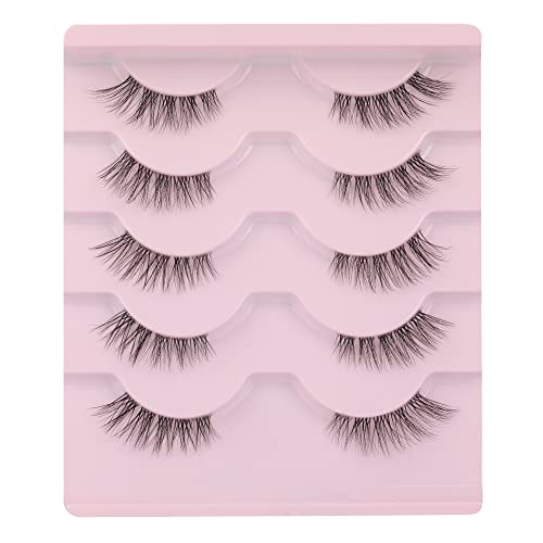 Ruairie False Eyelashes Natural Half Lashes With Clear Band 5 Pairs 3/4 False Lashes Fluffy Wispy Fake Eyelashes Strip
