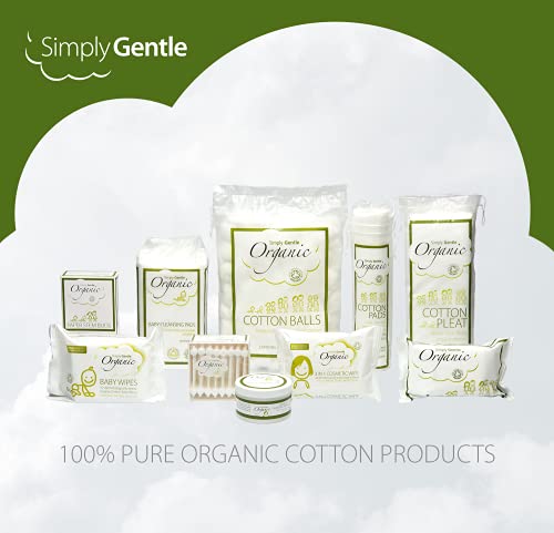 Simply Gentle Organic Cotton Pads – Dual sided - Sealed Edges - Low Lint - 100% Organic Cotton Wool – 100 Count (Pack of 6)